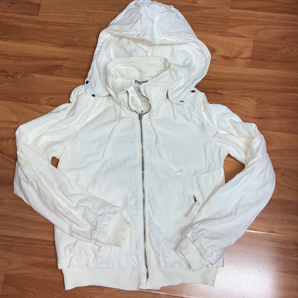 James Perse Thin Corduroy Bomber Jacket with Detachable Hood